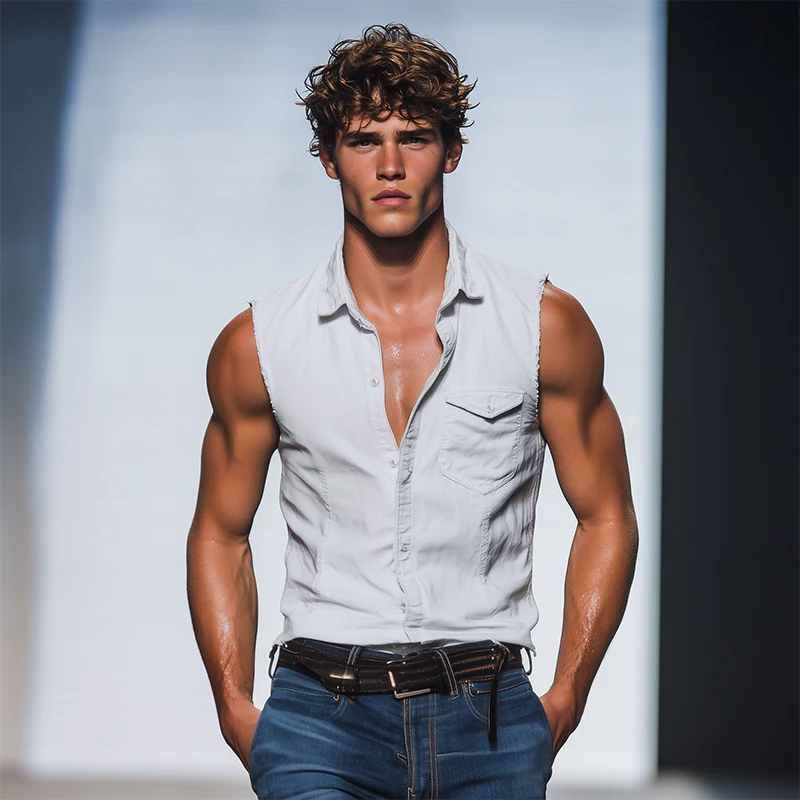 Juan | Men'S Spring And Summer Fashion Casual Denim Washed Slim Fit Sleeveless Shirt - Image 3