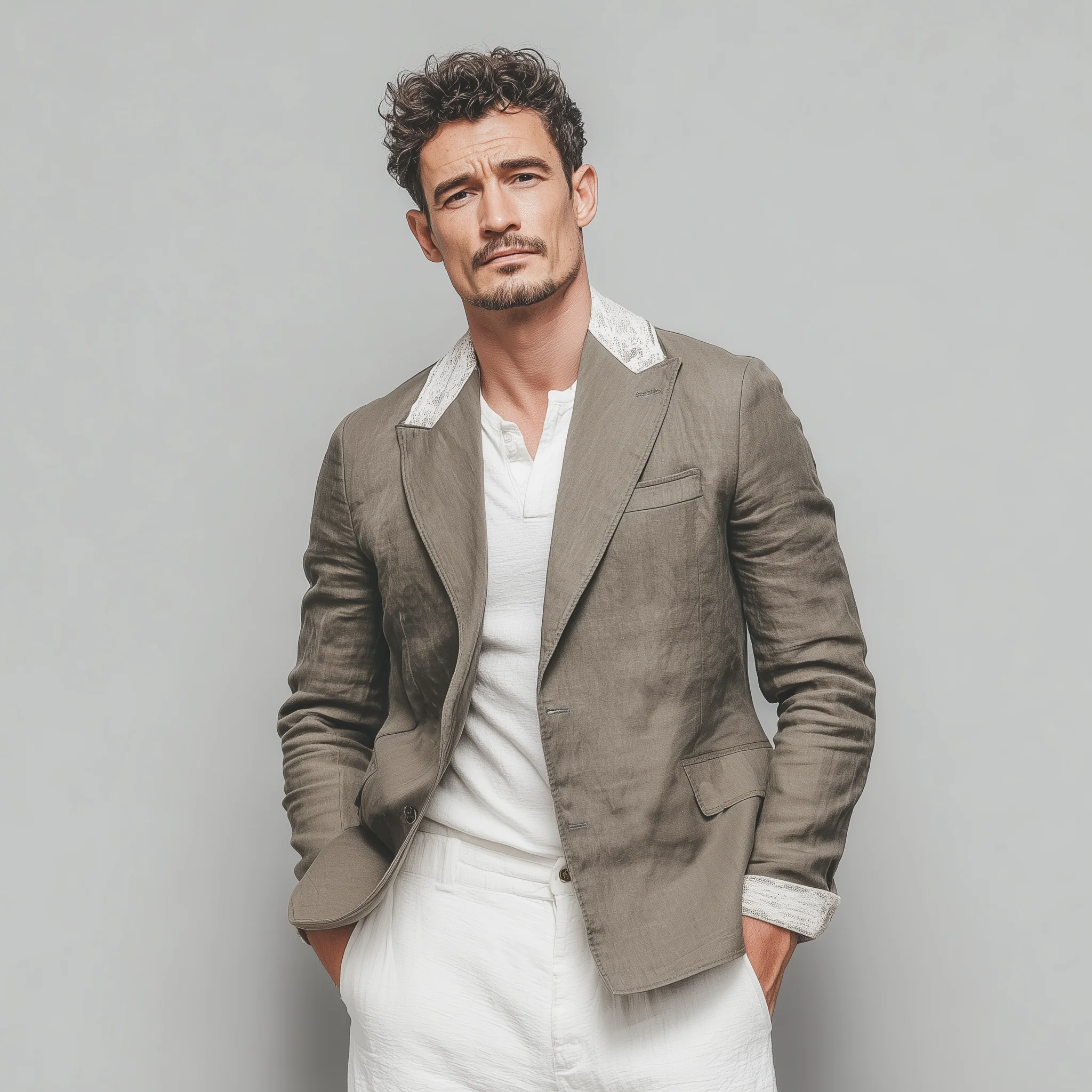 Juan | Men'S Stylish Casual Cotton And Linen Blend Collar And Cuffs Lace Single-Breasted Blazer - Image 3