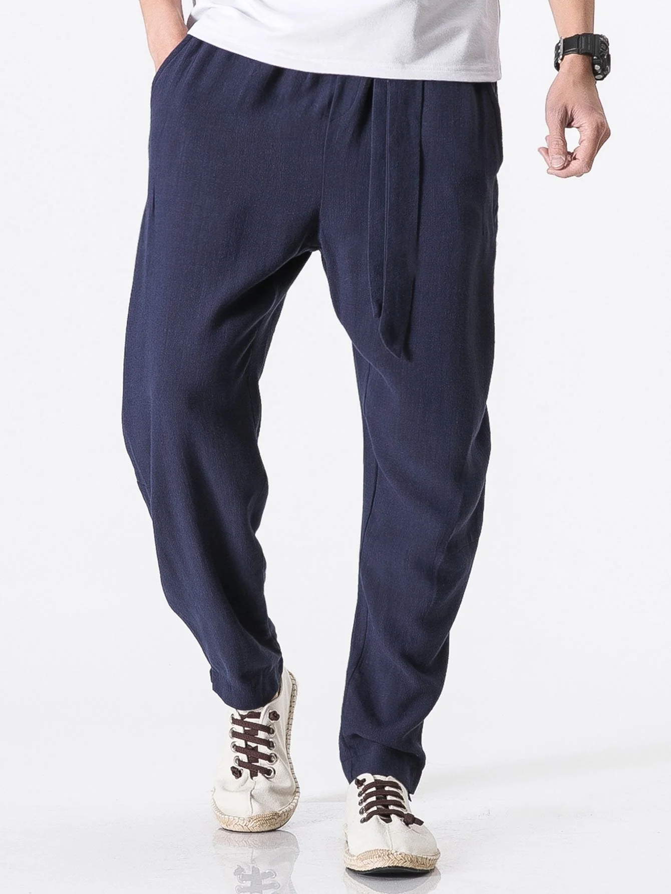 Judas® | Detachable Belt Relax Fit Linen And Cotton Blend Harem Pants - Image 12