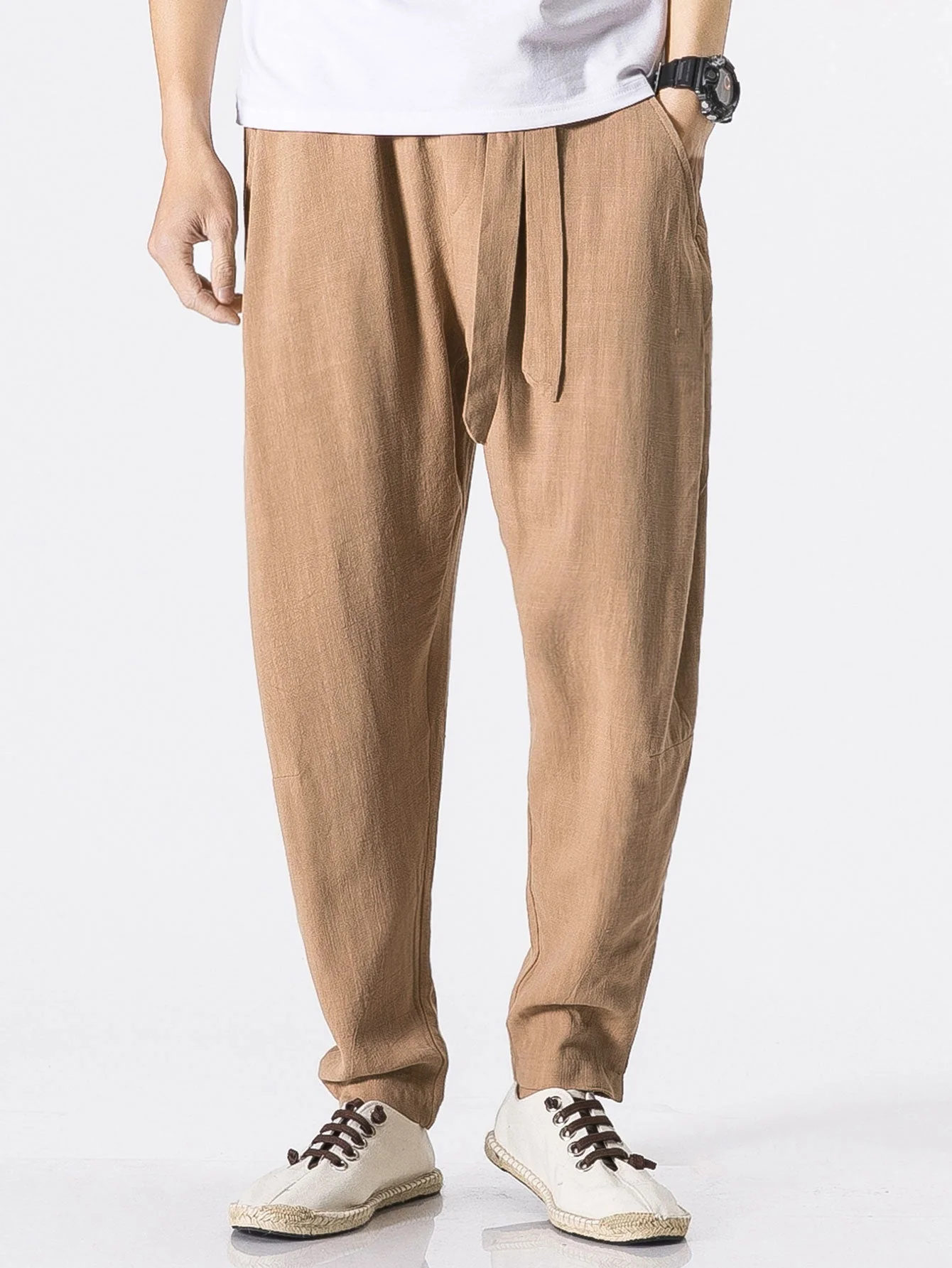 Judas® | Detachable Belt Relax Fit Linen And Cotton Blend Harem Pants - Image 3