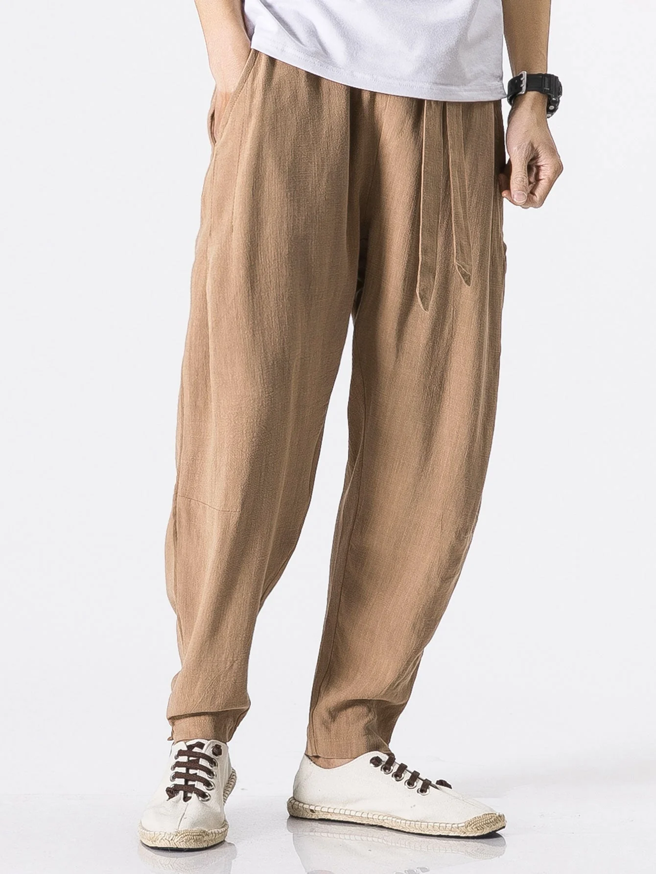 Judas® | Detachable Belt Relax Fit Linen And Cotton Blend Harem Pants - Image 4