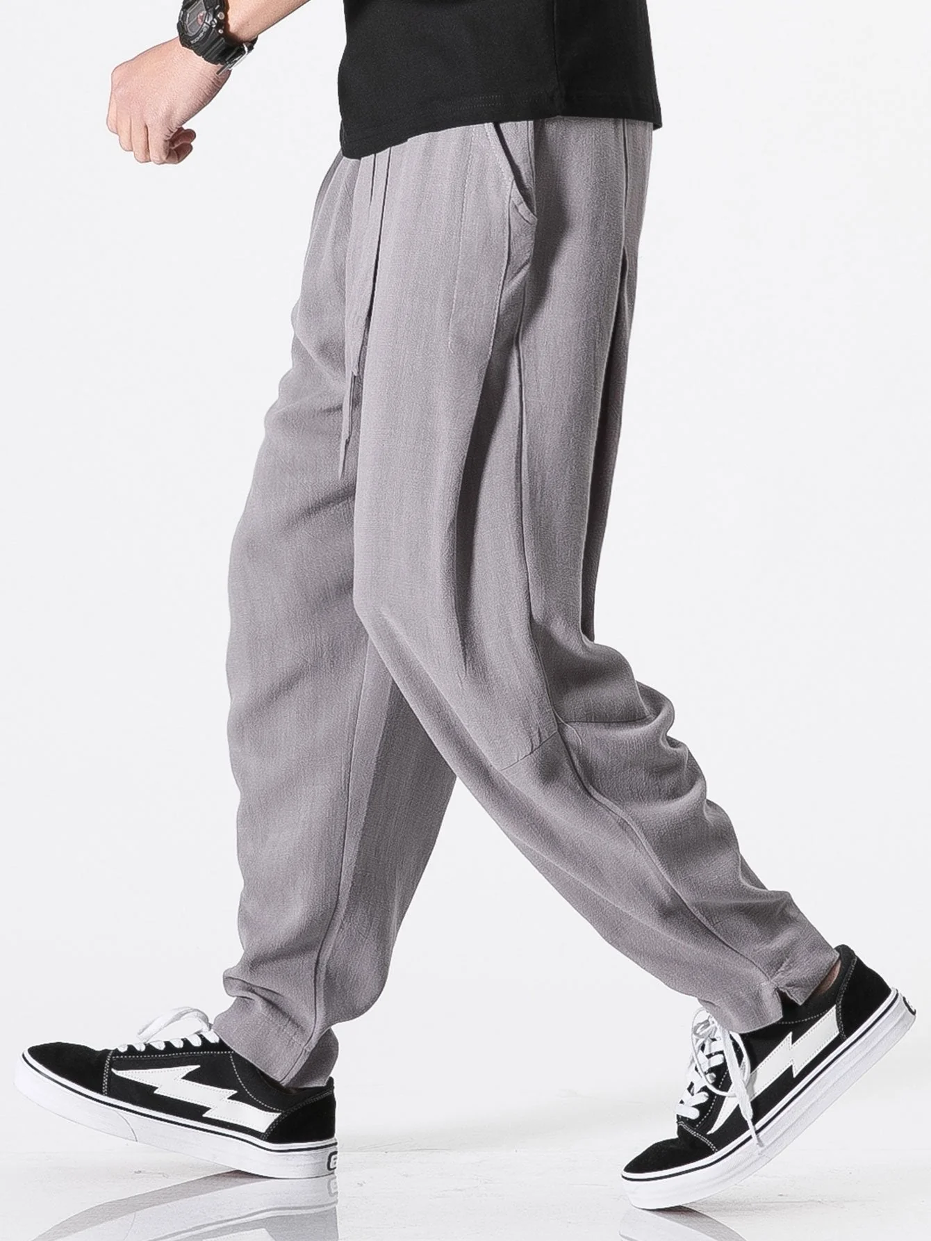 Judas® | Detachable Belt Relax Fit Linen And Cotton Blend Harem Pants - Image 9