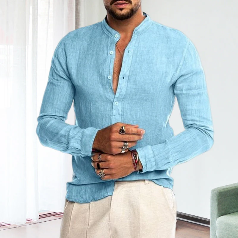Julian® | Long-Sleeved, Loose Men'S Shirt With Stand-Up Collar Made Of Linen - Image 10