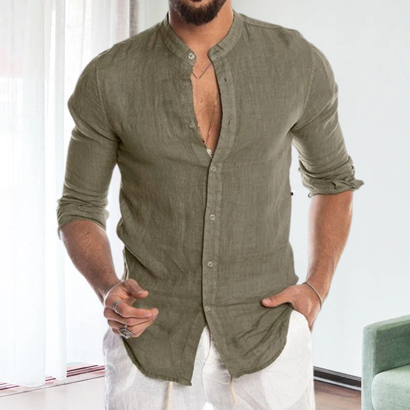 Julian® | Long-Sleeved, Loose Men'S Shirt With Stand-Up Collar Made Of Linen - Image 13