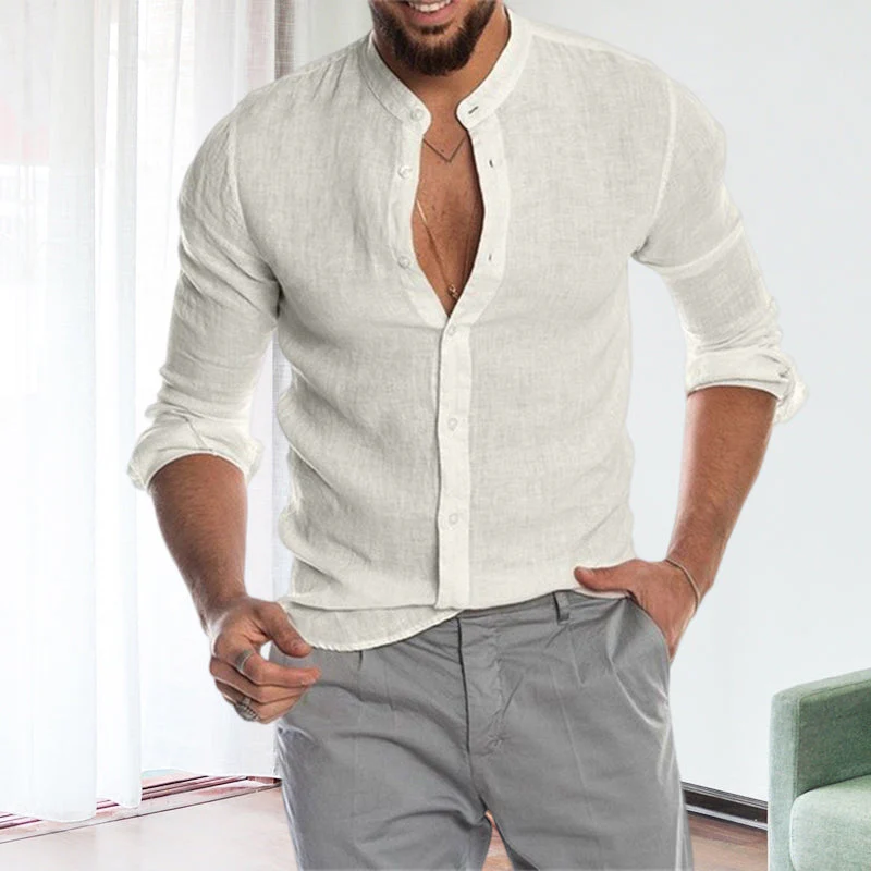 Julian® | Long-Sleeved, Loose Men'S Shirt With Stand-Up Collar Made Of Linen - Image 7