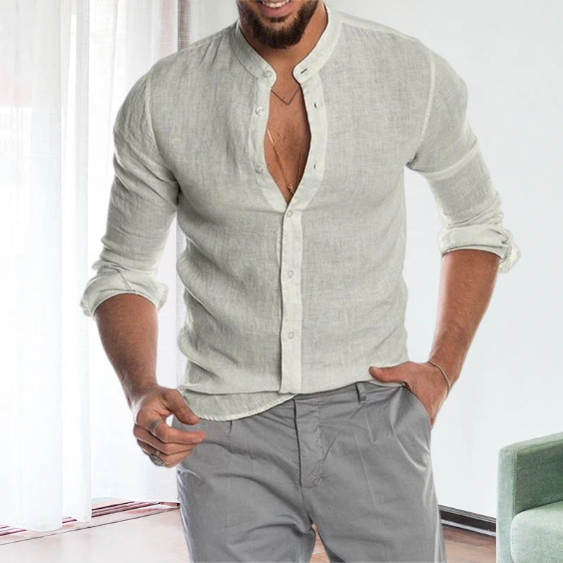 Julian® | Long-Sleeved, Loose Men'S Shirt With Stand-Up Collar Made Of Linen - Image 8