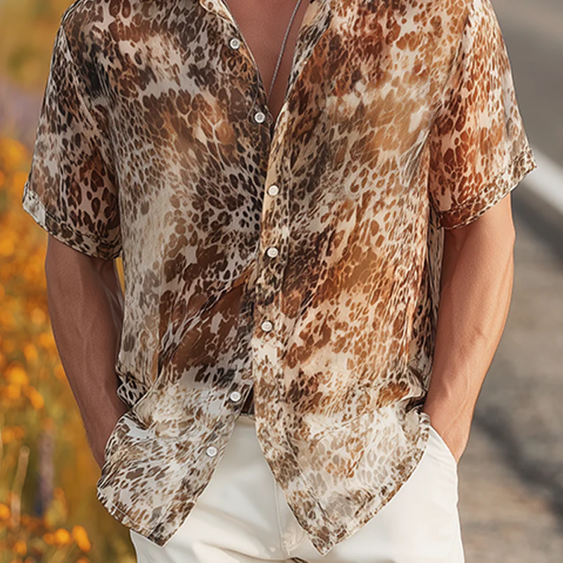 Julian | Men'S Summer Fashion Casual Chiffon Slightly Transparent Sexy Leopard Print Short-Sleeved Shirt - Image 5