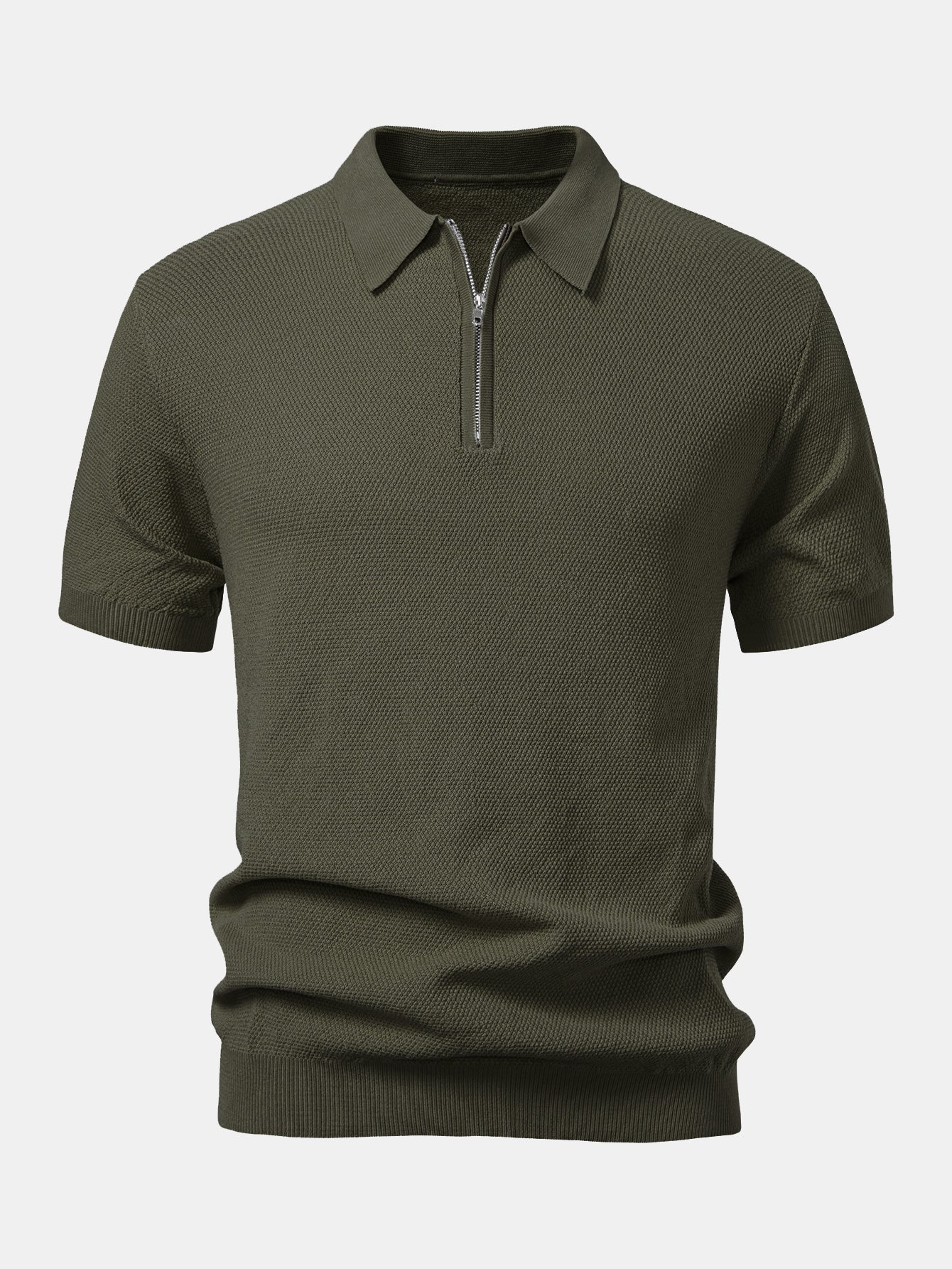 Julian | Textured Zip Up Knit Polo Shirt - Image 12
