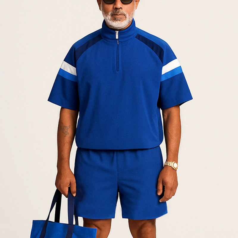 Julio | Men'S Summer Fashion Zipper Stand Collar T-Shirt Shorts Sports Set - Image 2