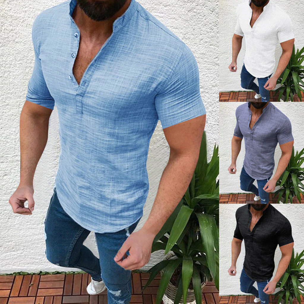 Justice® | Men'S Loose Solid Color Linen Shirt With Buttons - Image 2