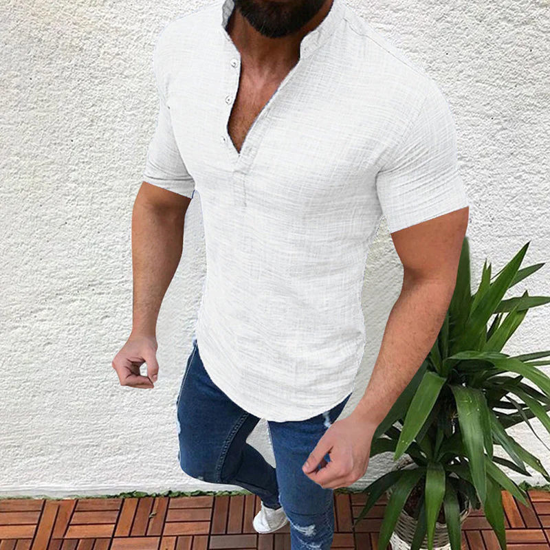 Justice® | Men'S Loose Solid Color Linen Shirt With Buttons - Image 4