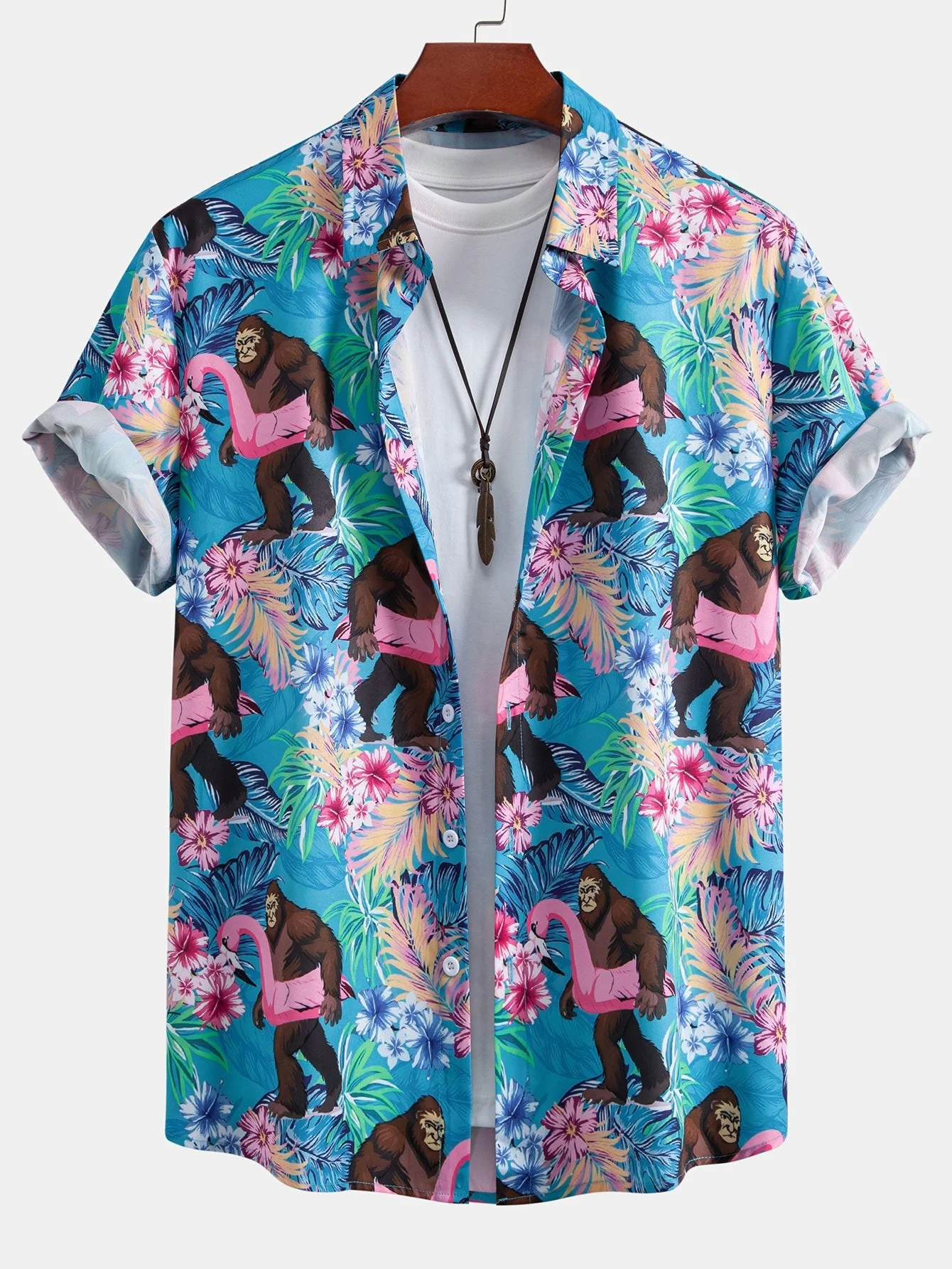Justin® | Tropical Plants And Orangutan Print Button Up Shirt & Swim Shorts - Image 5