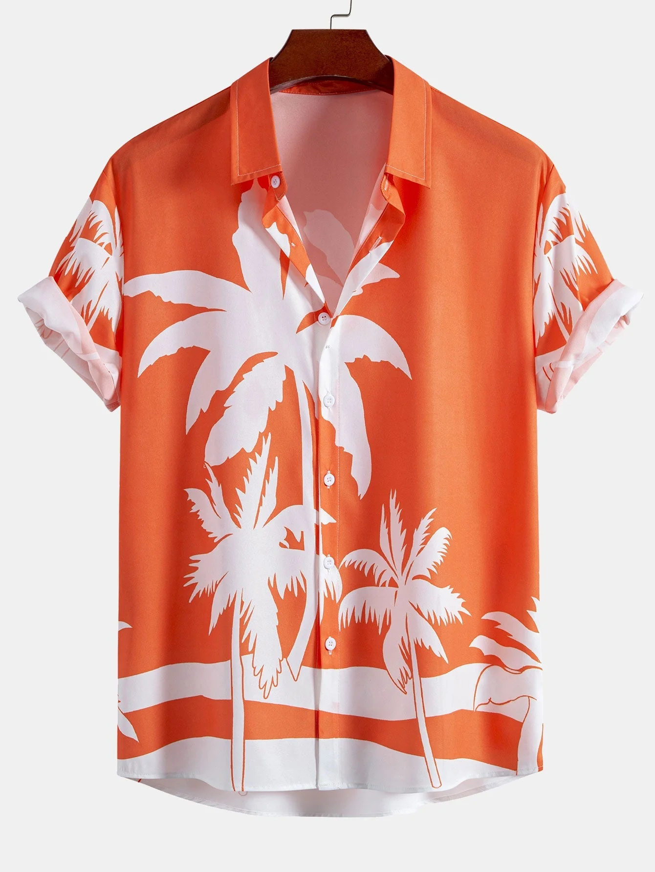 Justino® | Palm Tree Print Button Up Shirt & Man Mid Length Drawstring Swim Shorts - Image 3