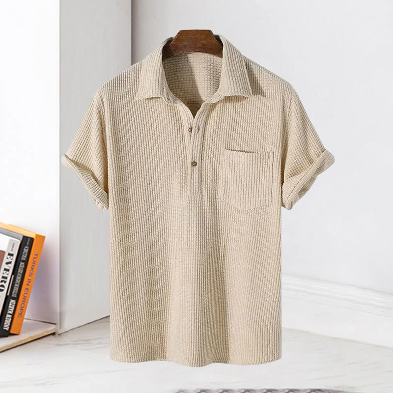 Jye® | Men'S Plaid Short Sleeve Loose Solid Color Lapel Shirt - Image 3