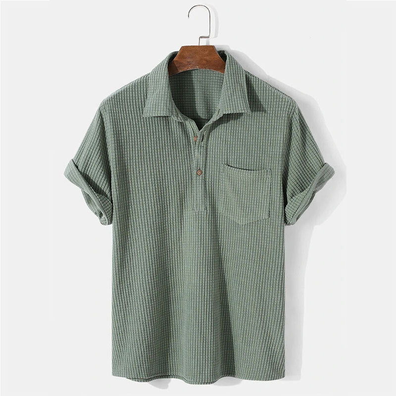 Jye® | Men'S Plaid Short Sleeve Loose Solid Color Lapel Shirt - Image 9