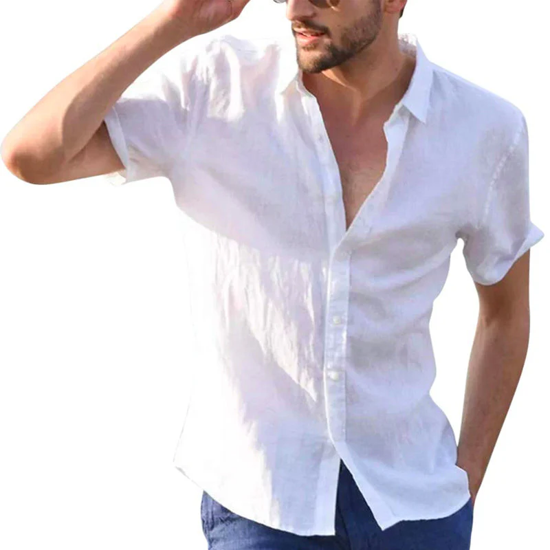 Kadar® | Men'S Solid Color Short-Sleeved Shirt With Lapels - Image 2