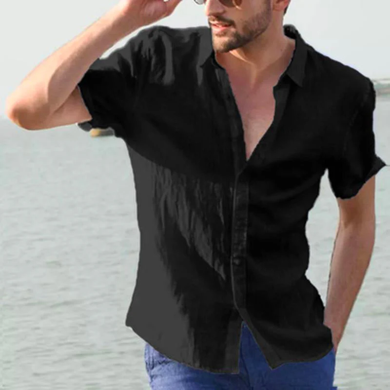 Kadar® | Men'S Solid Color Short-Sleeved Shirt With Lapels - Image 4