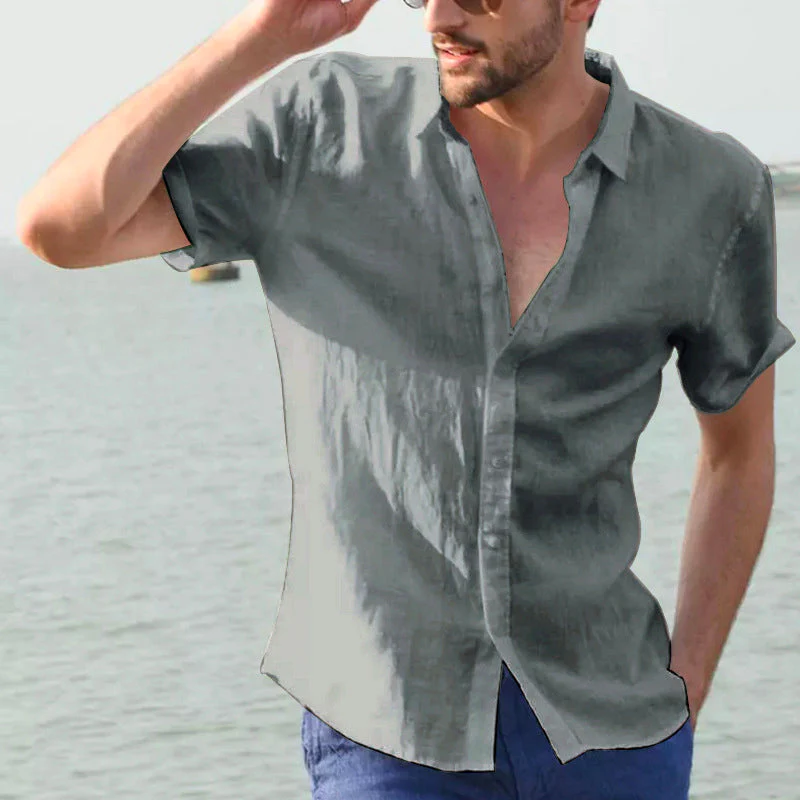 Kadar® | Men'S Solid Color Short-Sleeved Shirt With Lapels - Image 5
