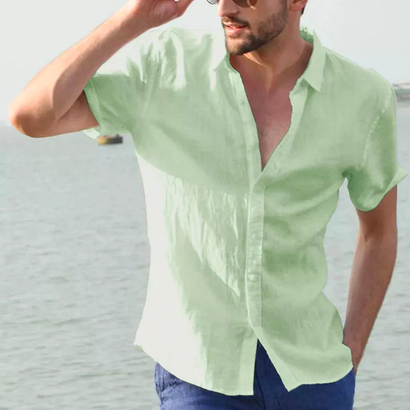 Kadar® | Men'S Solid Color Short-Sleeved Shirt With Lapels - Image 6