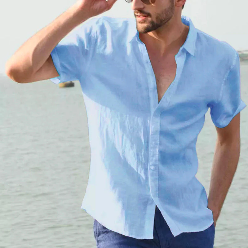Kadar® | Men'S Solid Color Short-Sleeved Shirt With Lapels - Image 7