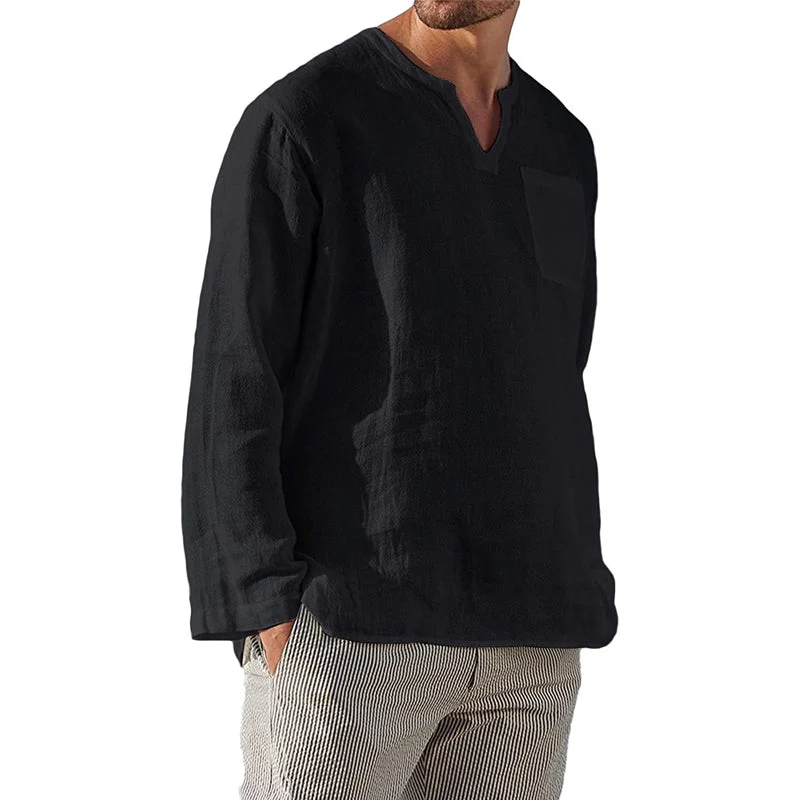 Kaegan® | Men'S Casual Long-Sleeved V-Neck Linen Shirt - Image 2