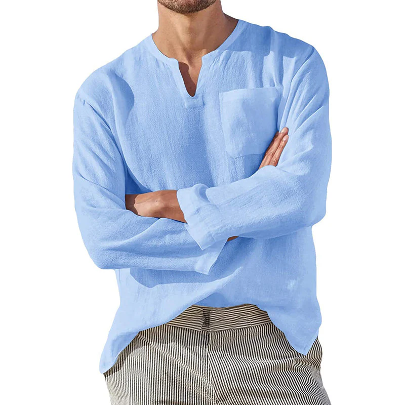Kaegan® | Men'S Casual Long-Sleeved V-Neck Linen Shirt - Image 3