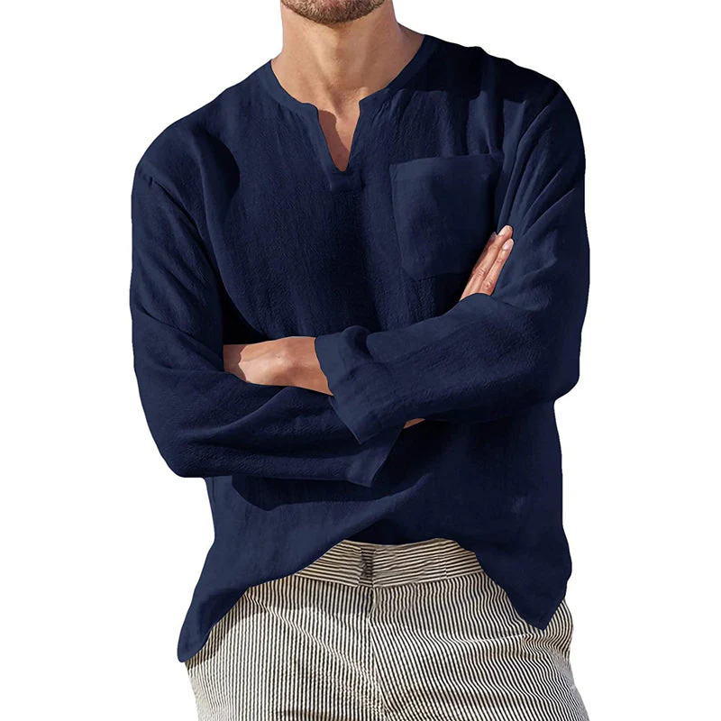 Kaegan® | Men'S Casual Long-Sleeved V-Neck Linen Shirt - Image 4