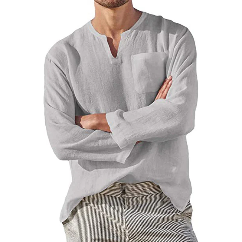 Kaegan® | Men'S Casual Long-Sleeved V-Neck Linen Shirt - Image 5