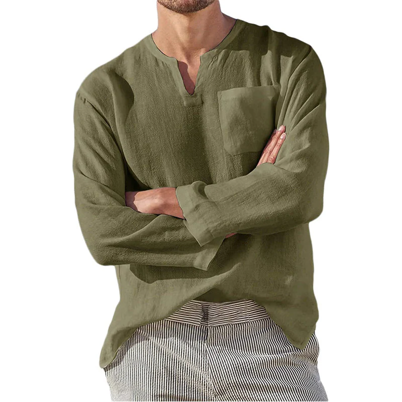 Kaegan® | Men'S Casual Long-Sleeved V-Neck Linen Shirt - Image 6