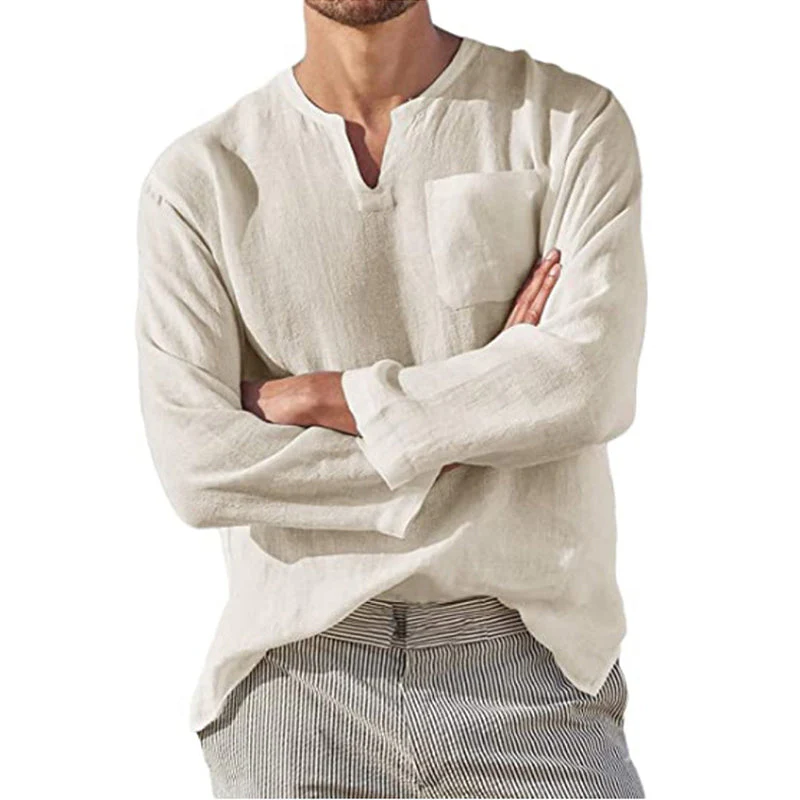 Kaegan® | Men'S Casual Long-Sleeved V-Neck Linen Shirt - Image 7
