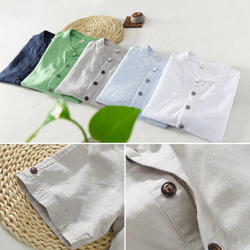 Kahlo® | Men'S Summer Chinoiserie Linen Shirt With Buttons - Image 3
