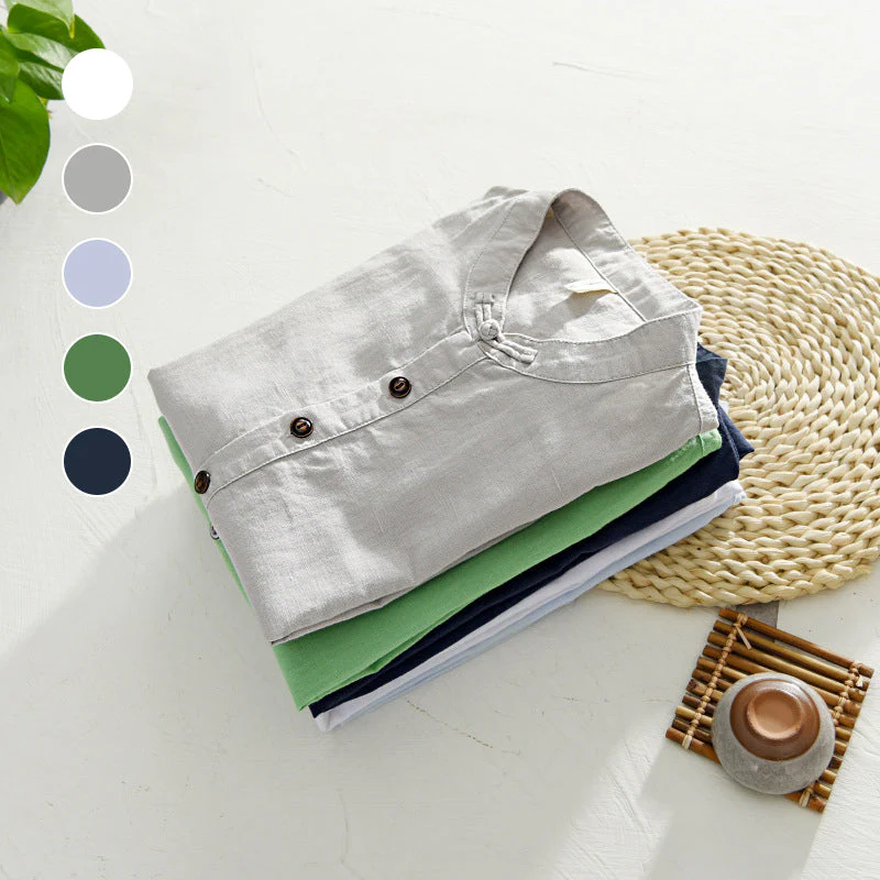 Kahlo® | Men'S Summer Chinoiserie Linen Shirt With Buttons - Image 7