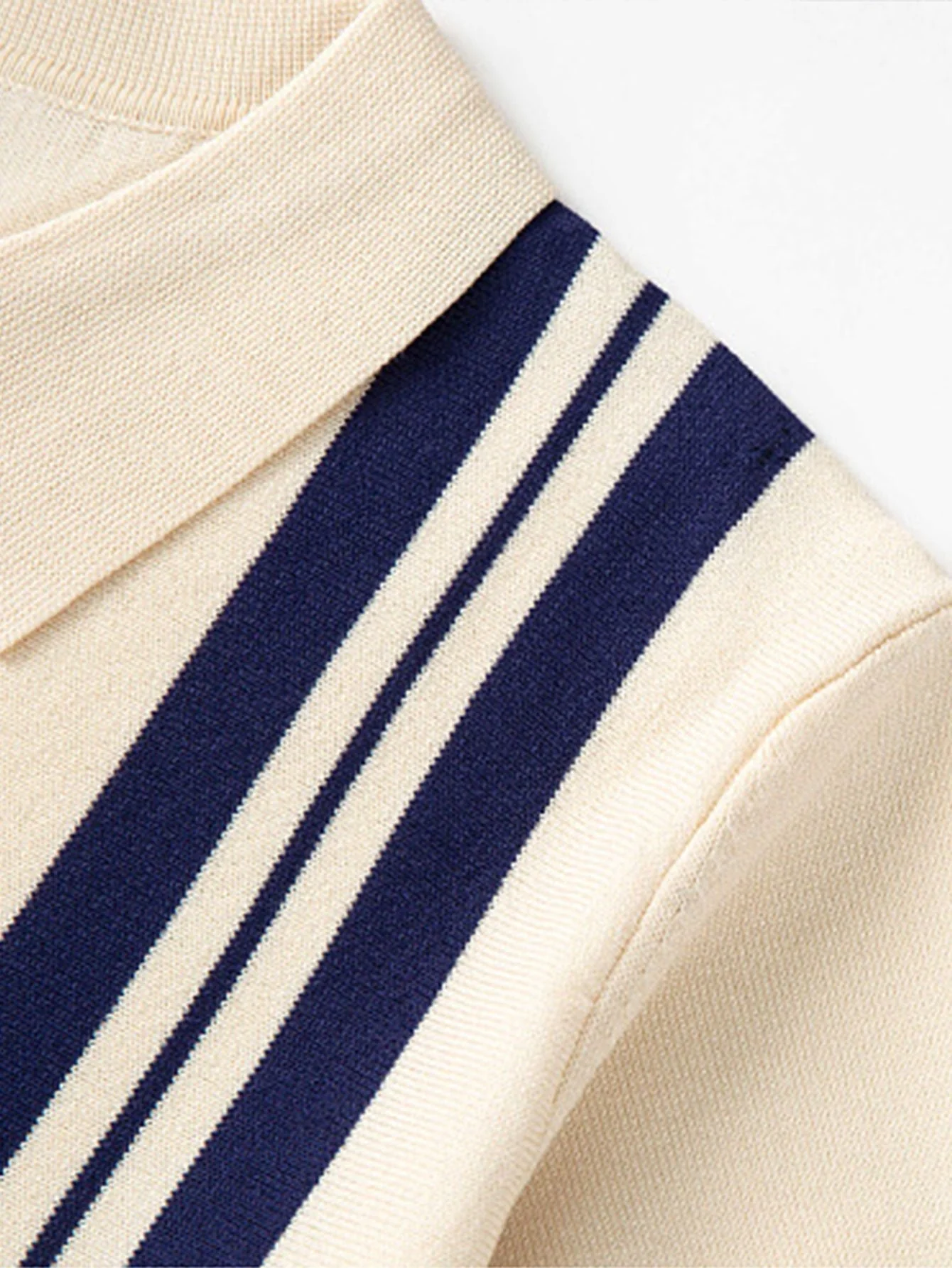 Kai | Striped Johnny Collar Sweater Polo - Image 3