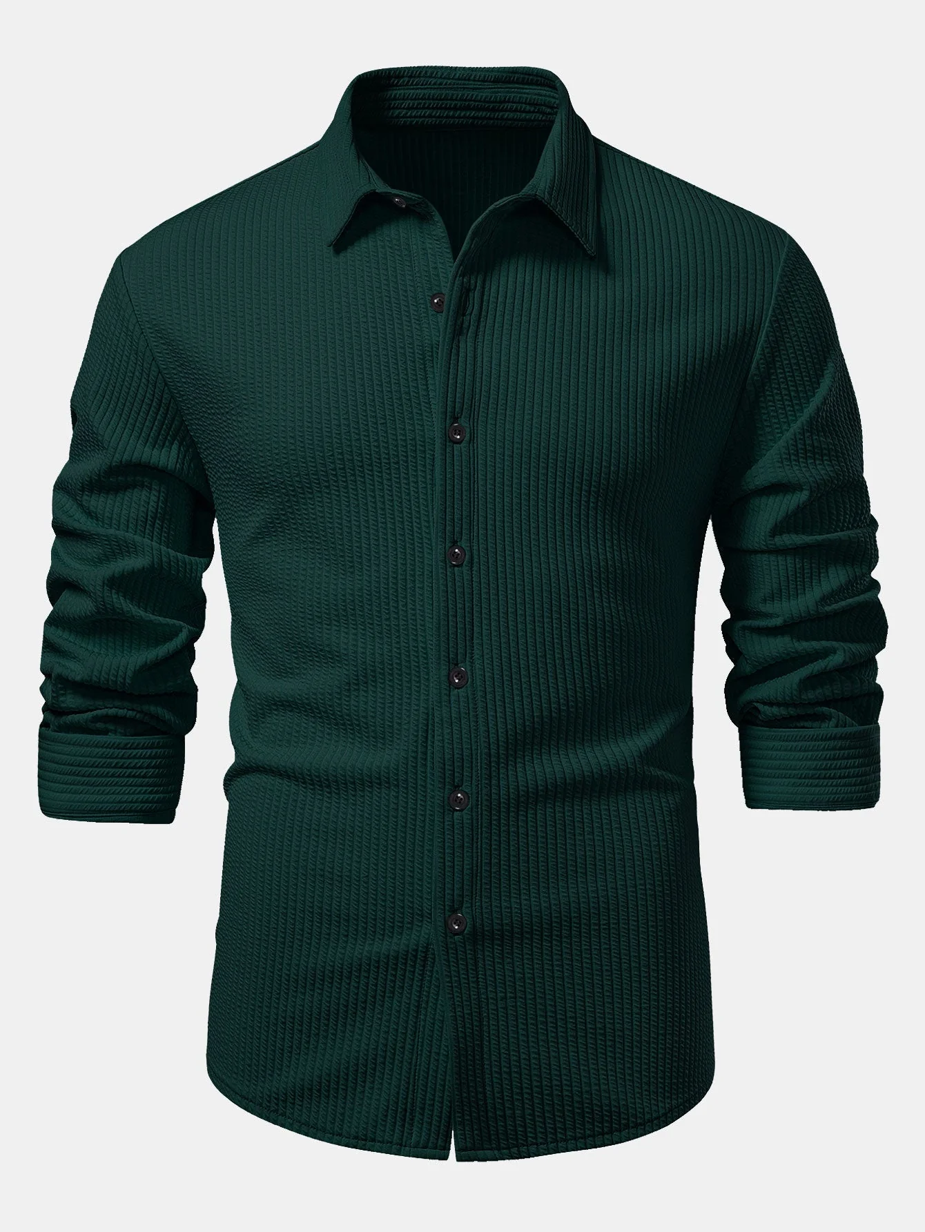 KalilĀ® | Long Sleeve Muscle Fit Ribbed Button Up Shirt