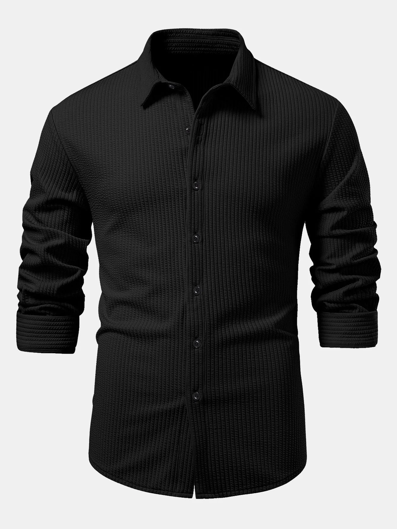 KalilĀ® | Long Sleeve Muscle Fit Ribbed Button Up Shirt - Image 10