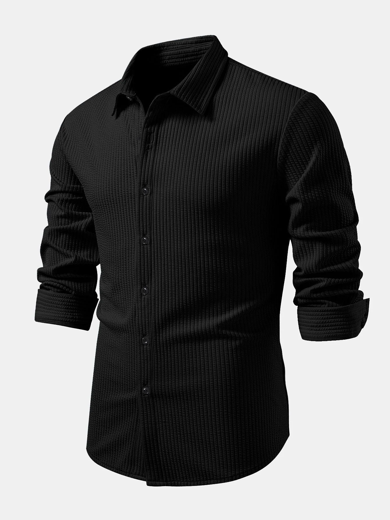 KalilĀ® | Long Sleeve Muscle Fit Ribbed Button Up Shirt - Image 11
