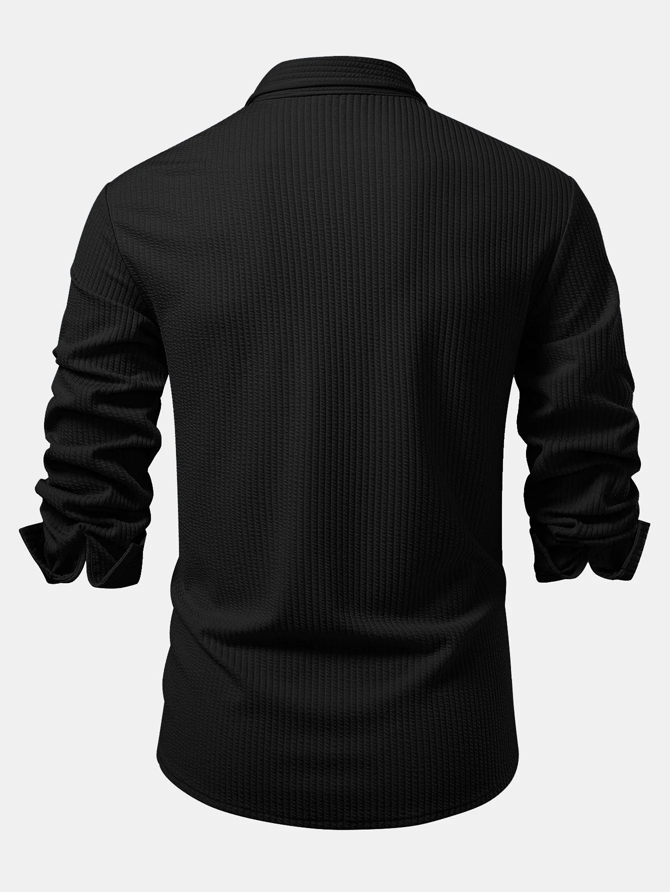 KalilĀ® | Long Sleeve Muscle Fit Ribbed Button Up Shirt - Image 12