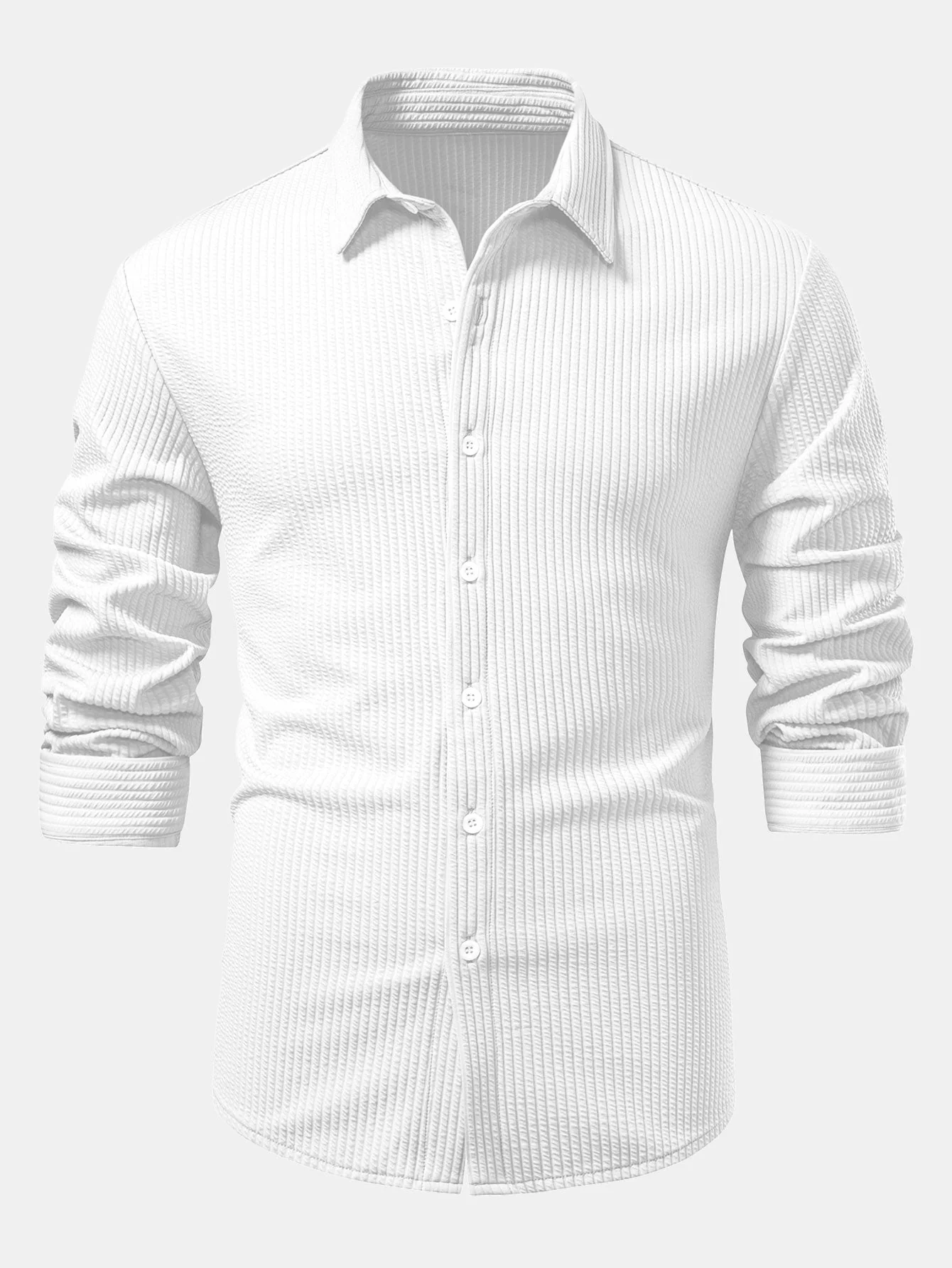 KalilĀ® | Long Sleeve Muscle Fit Ribbed Button Up Shirt - Image 13