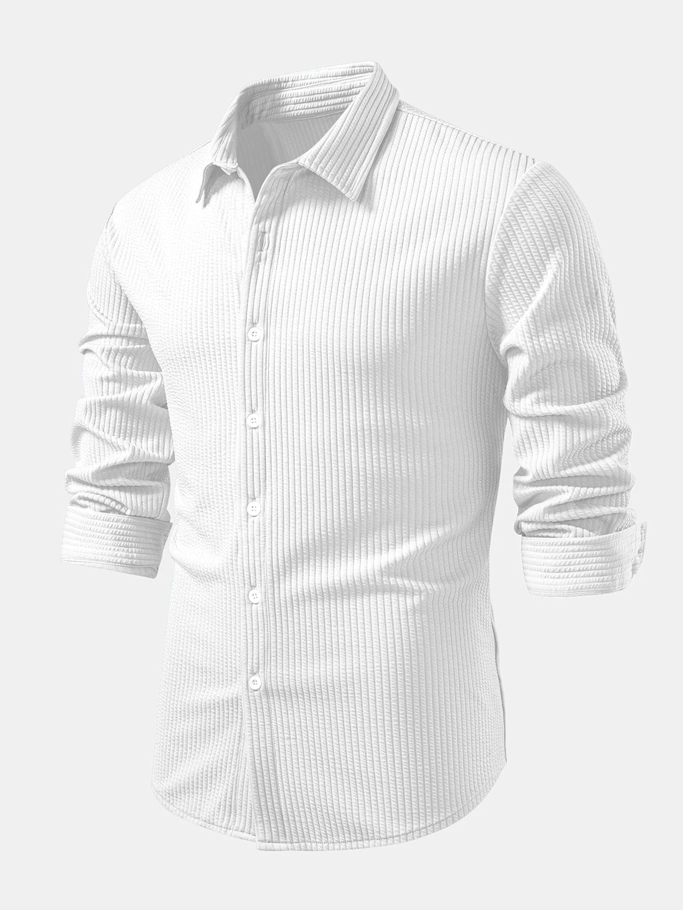 KalilĀ® | Long Sleeve Muscle Fit Ribbed Button Up Shirt - Image 14