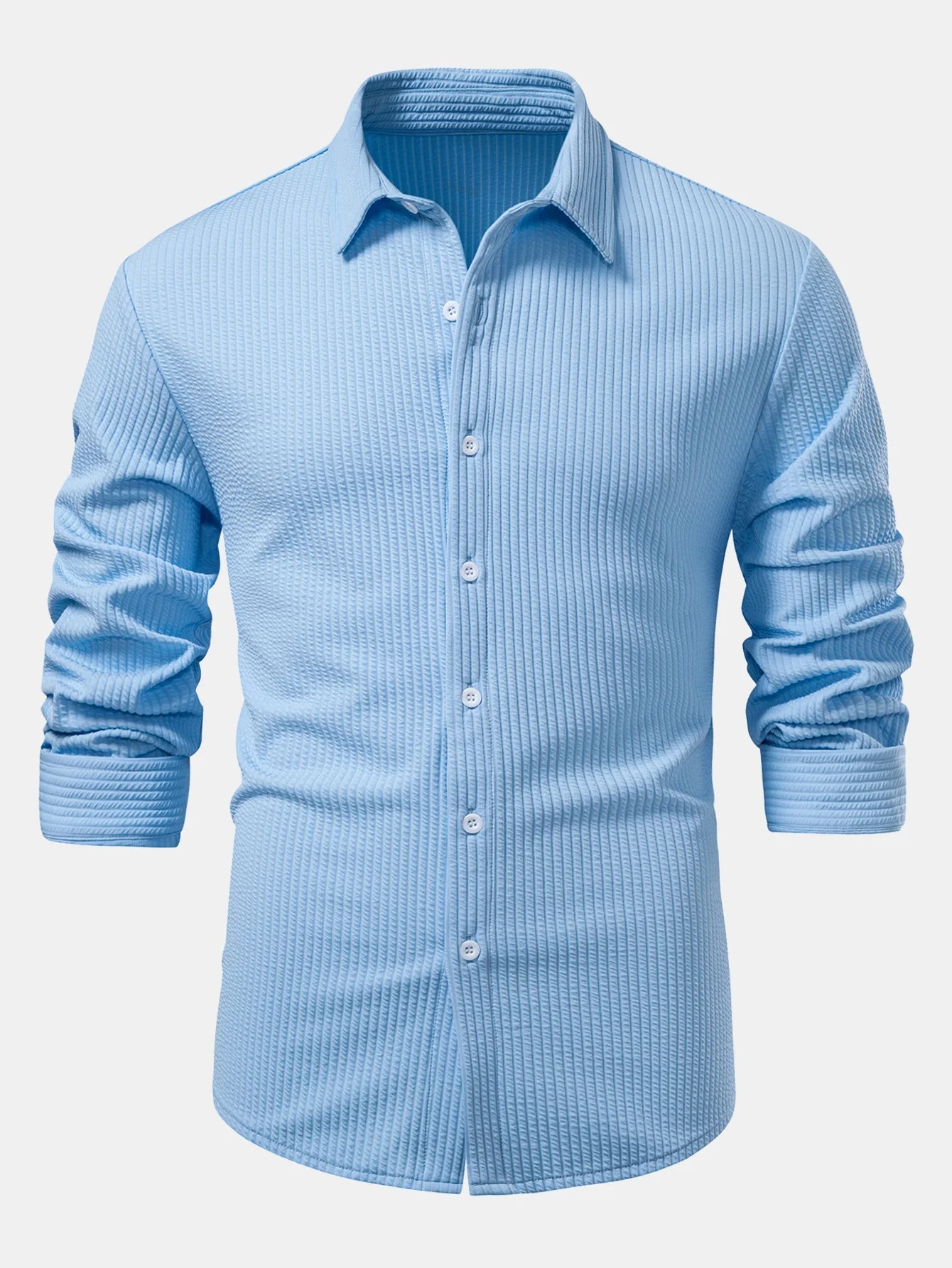 KalilĀ® | Long Sleeve Muscle Fit Ribbed Button Up Shirt - Image 4