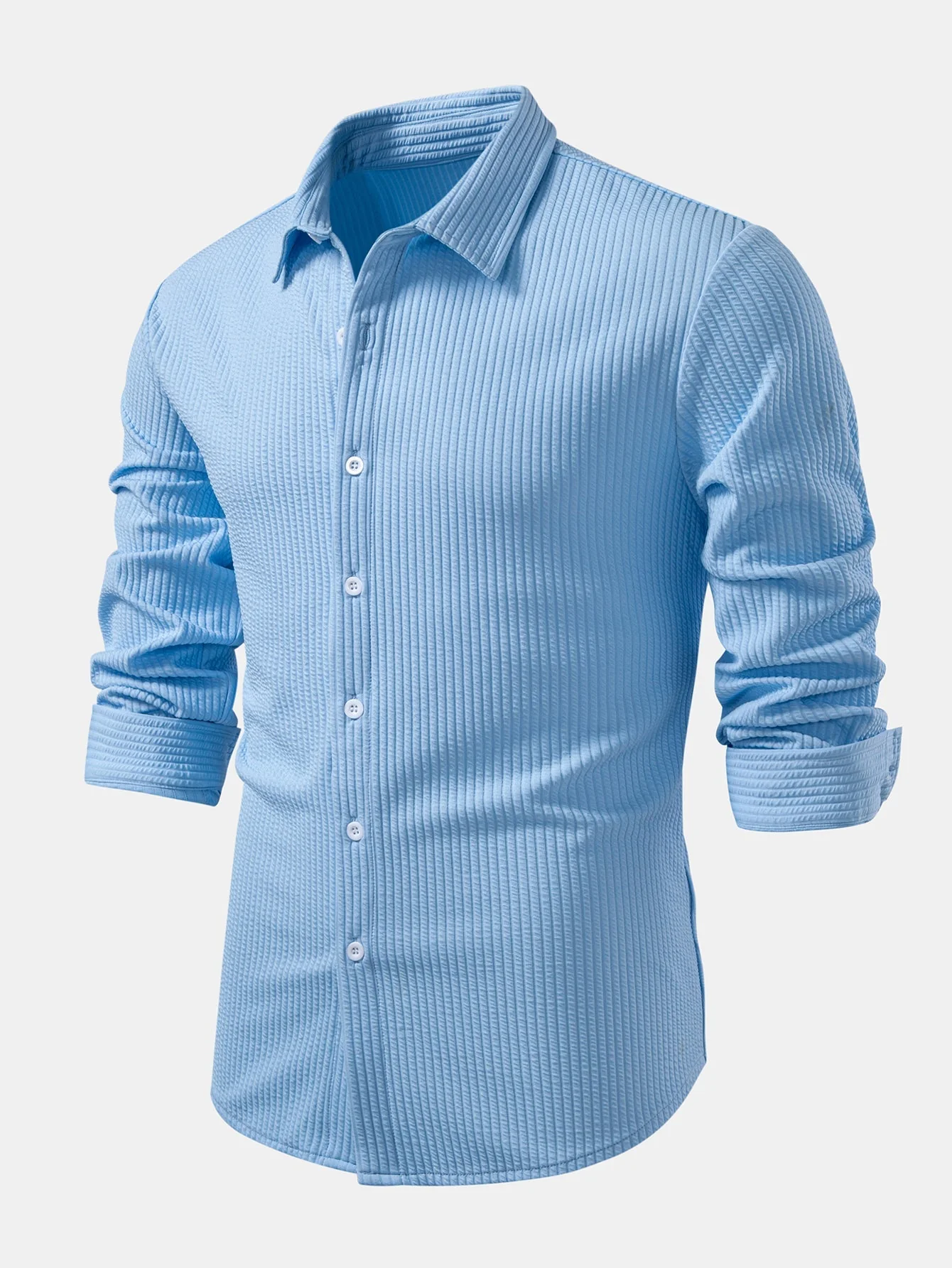KalilĀ® | Long Sleeve Muscle Fit Ribbed Button Up Shirt - Image 5
