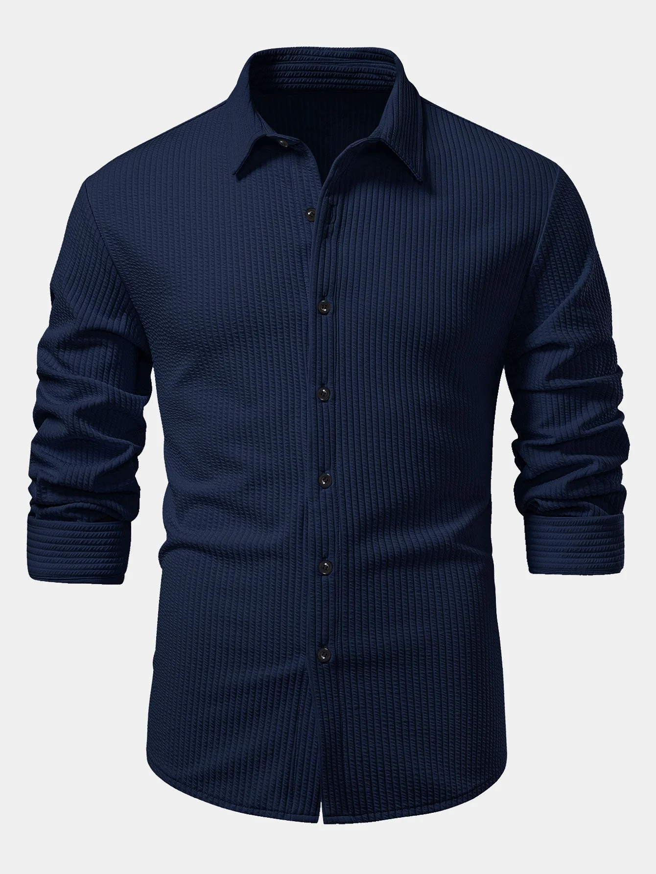 KalilĀ® | Long Sleeve Muscle Fit Ribbed Button Up Shirt - Image 7
