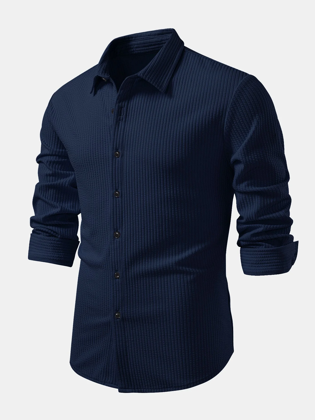 KalilĀ® | Long Sleeve Muscle Fit Ribbed Button Up Shirt - Image 8