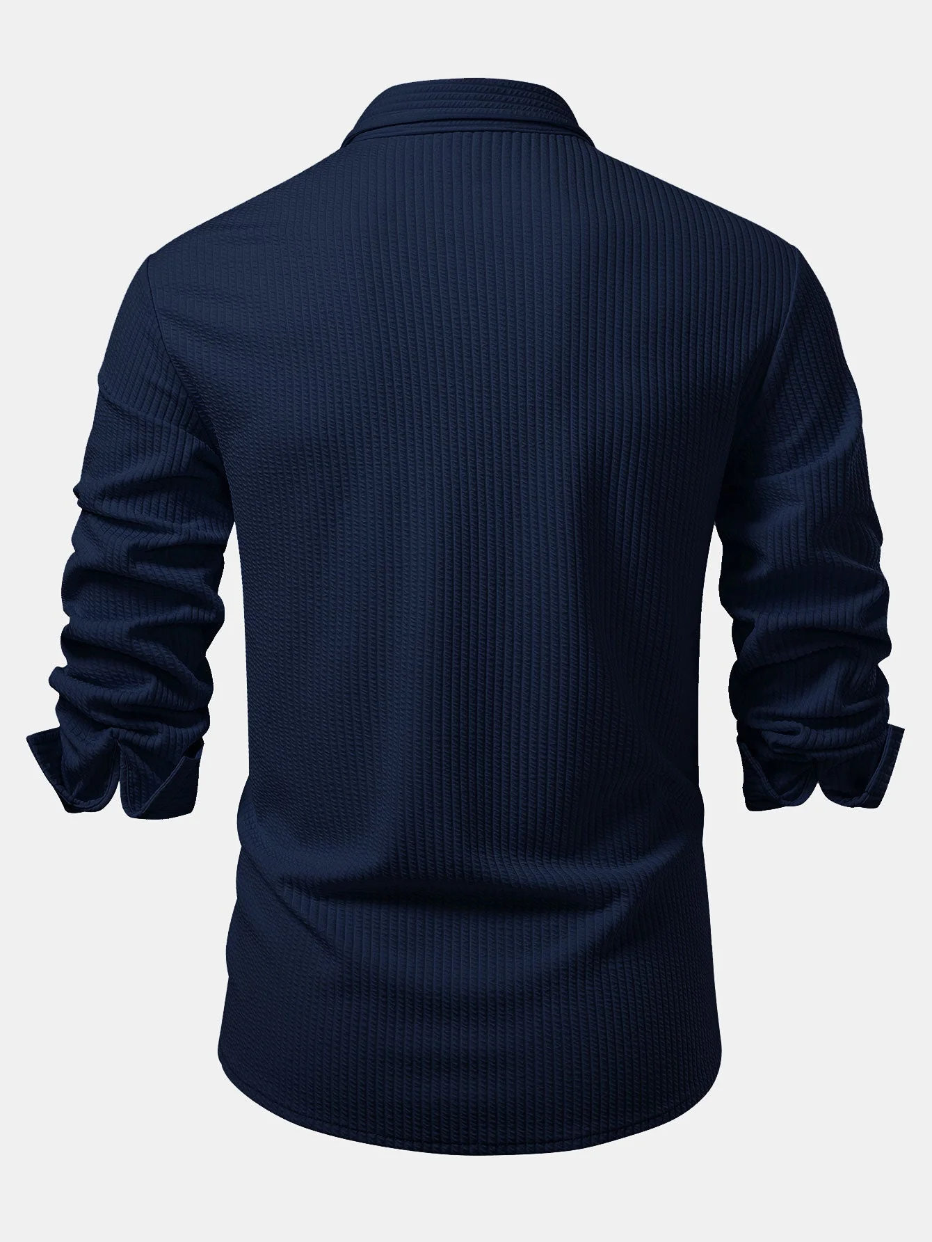 KalilĀ® | Long Sleeve Muscle Fit Ribbed Button Up Shirt - Image 9