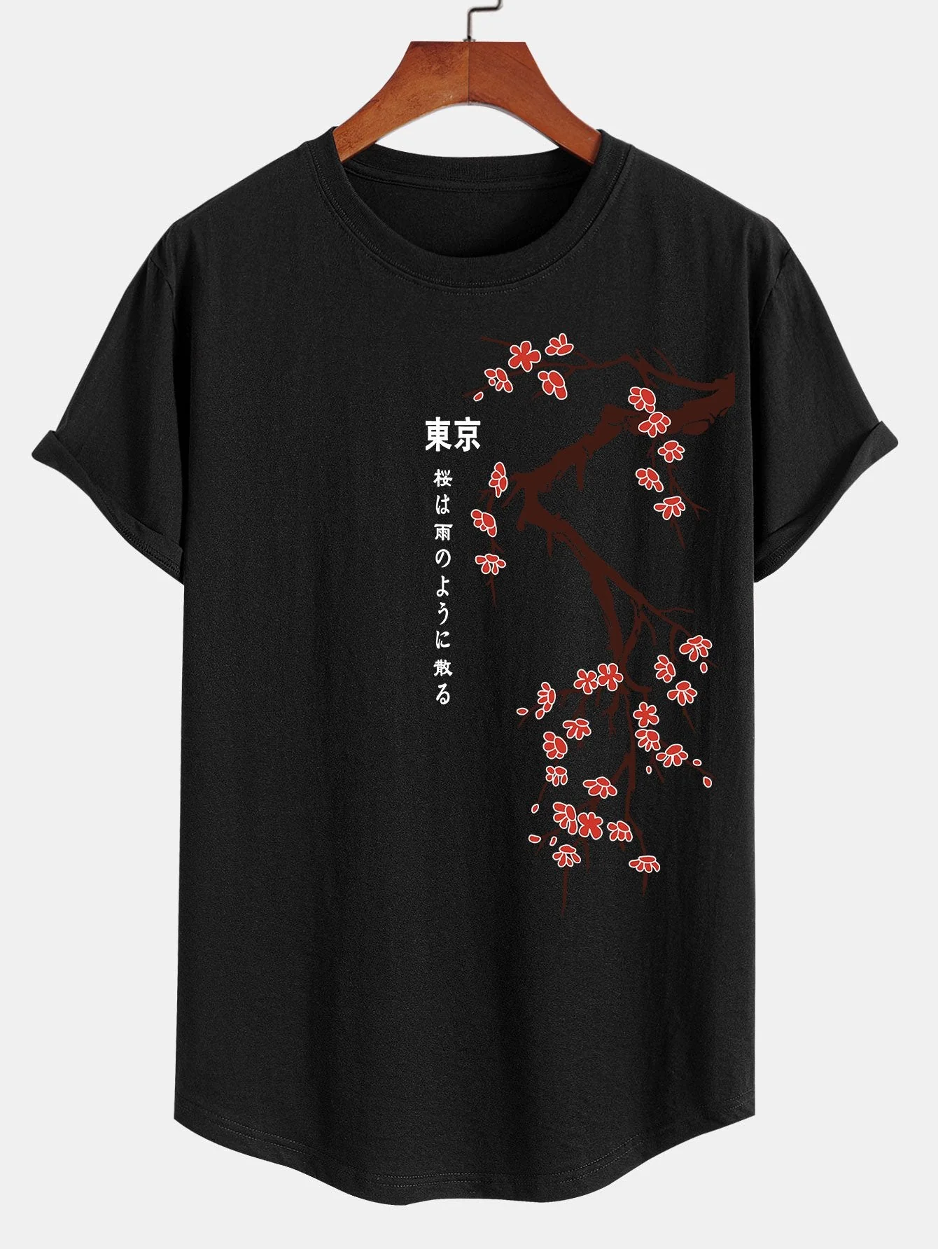 Kane® | Tokyo Japanese Cherry Blossoms Print Cotton Arc Hem T-Shirt - Image 3