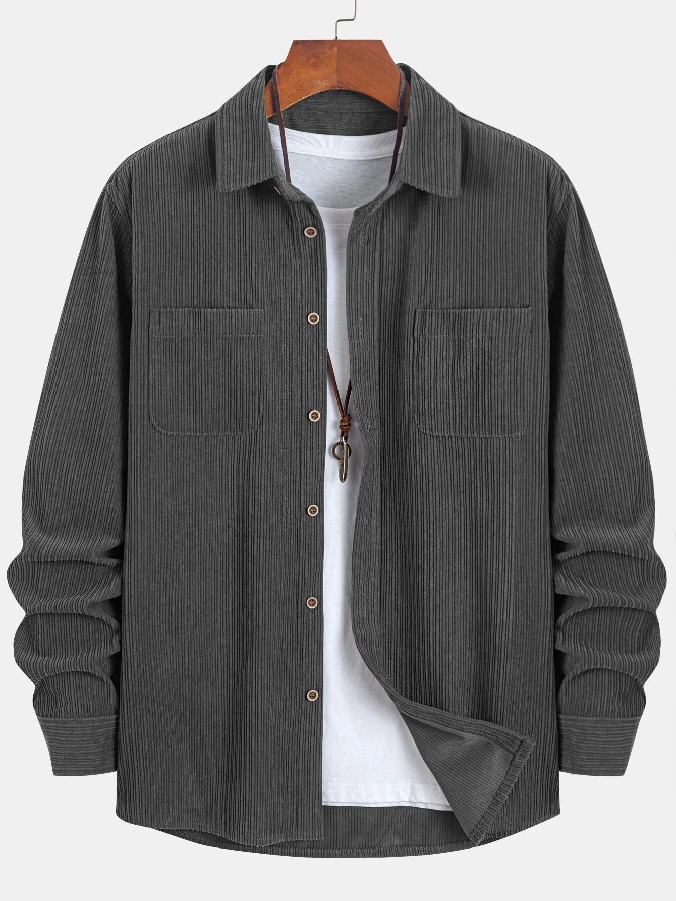 KareemĀ® | Long Sleeve Corduroy Pocket Button Up Shirt - Image 11