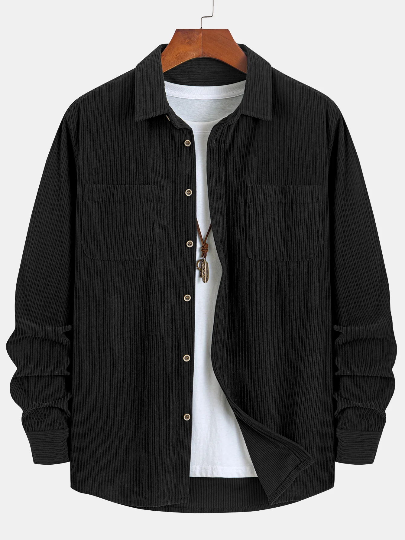 KareemĀ® | Long Sleeve Corduroy Pocket Button Up Shirt - Image 5