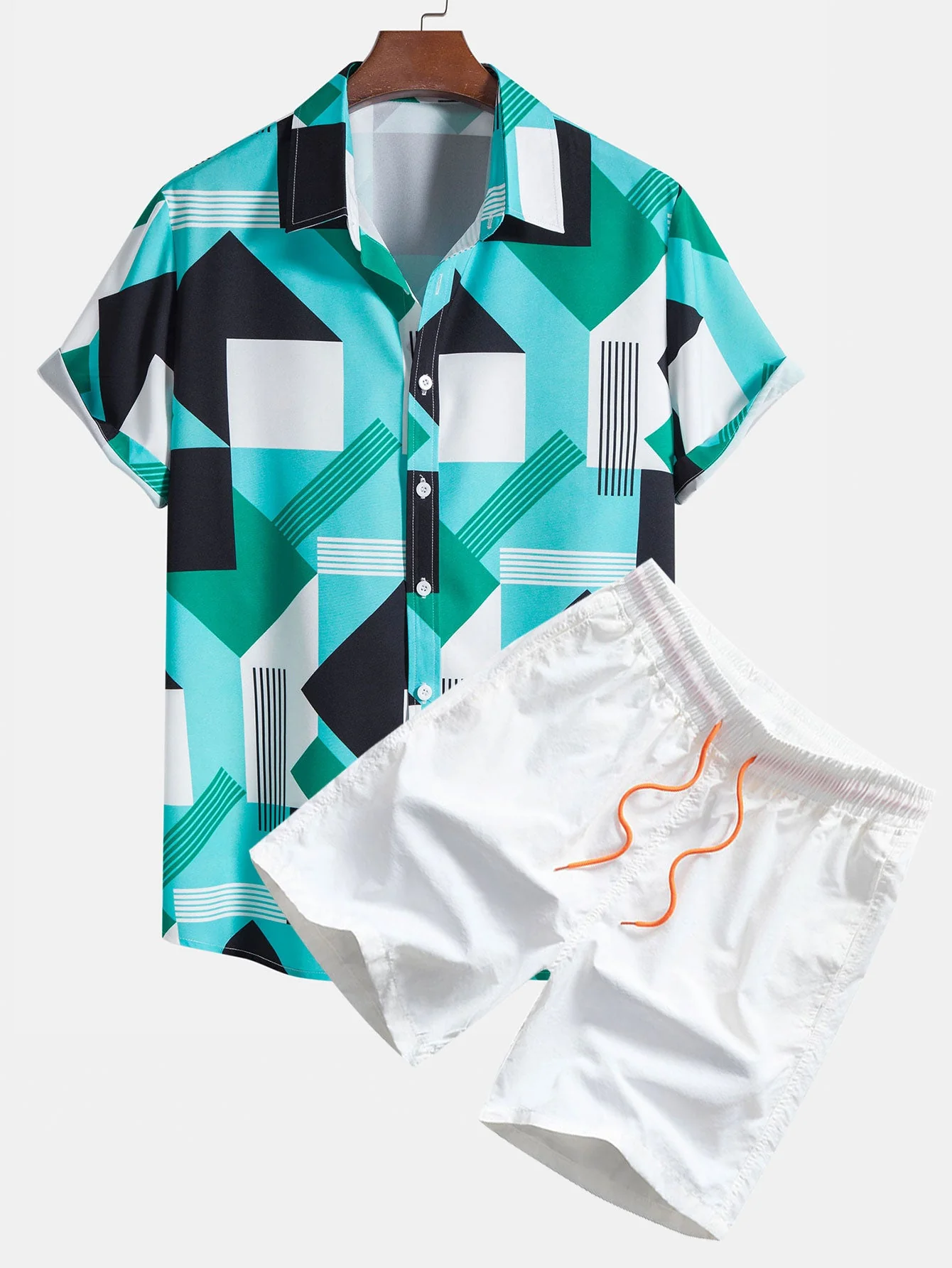 Kasey® | Color Block Stripe Print Shirt & Swim Shorts - Image 2