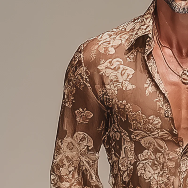 Ken | Men'S Vintage Printed Chiffon Long Sleeve Shirt - Image 3