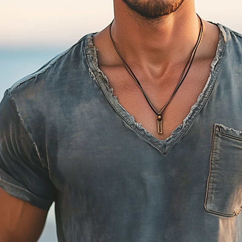 Kenneth | Men'S Summer Casual Deep V-Neck Raw Edge Short-Sleeved T-Shirt - Image 3